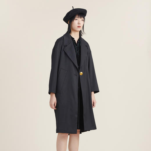 谜底2022秋新款复古时尚纯色一粒扣大廓形T型长风衣女223ME1077 商品图1