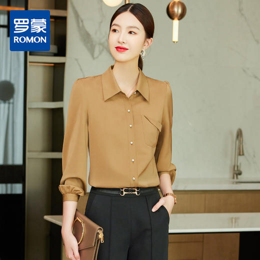 【轻盈舒适】罗蒙女士长袖衬衫亲肤透气商务通勤百搭经典翻领衬衣女 商品图2
