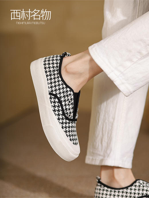 西村名物2022春季新款千鸟格帆布鞋女ins潮流百搭休闲鞋女T22AM17581 商品图0