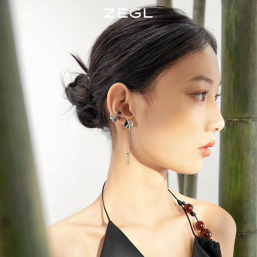 ZEGL设计师新中式竹子耳妆盘耳夹女无耳洞耳环耳骨夹复古耳钉耳饰 商品图2