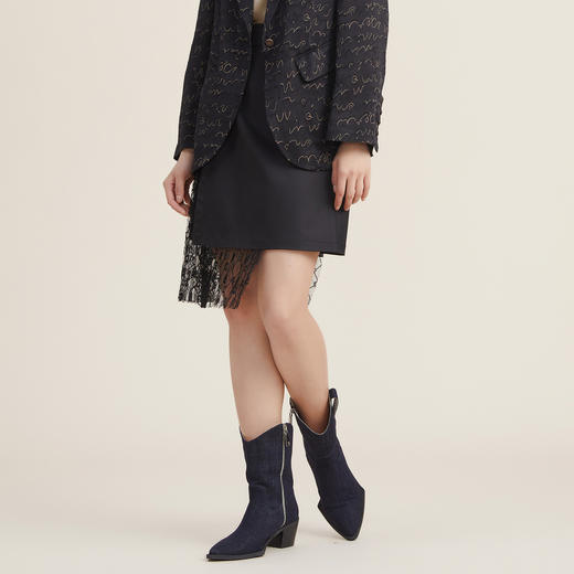 谜底2022秋新款不规划拼接压褶蕾丝A型半身裙223MB1037 商品图2