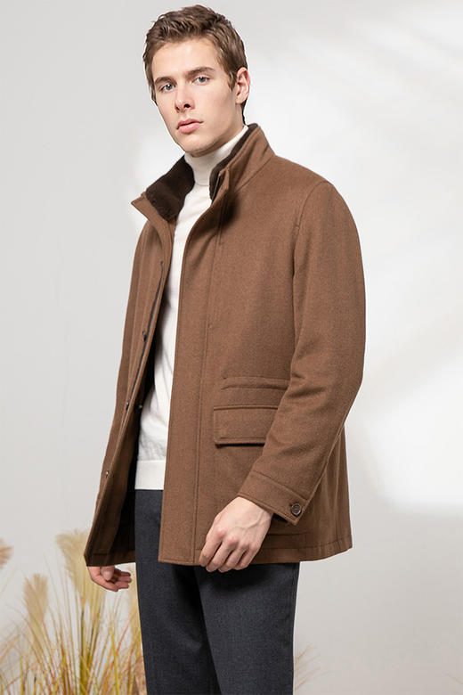 callisto棕色棉羊毛混纺尼克服 FQFUR099H 商品图1