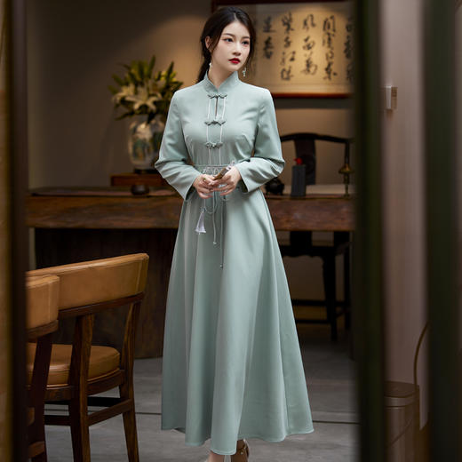 2022年夏季新款复古民族风旗袍优雅修身款气质改良长袖连衣裙  OG-A9056 商品图0