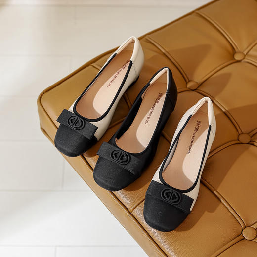 西村名物22秋季新款小香风气质蝴蝶结浅口低跟休闲单鞋19351 商品图0