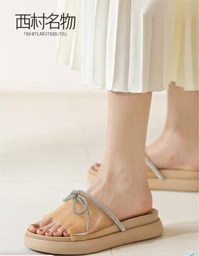 西村名物水钻蝴蝶结凉拖女2022夏新商场同款仙女风厚底拖鞋T22BJ24991