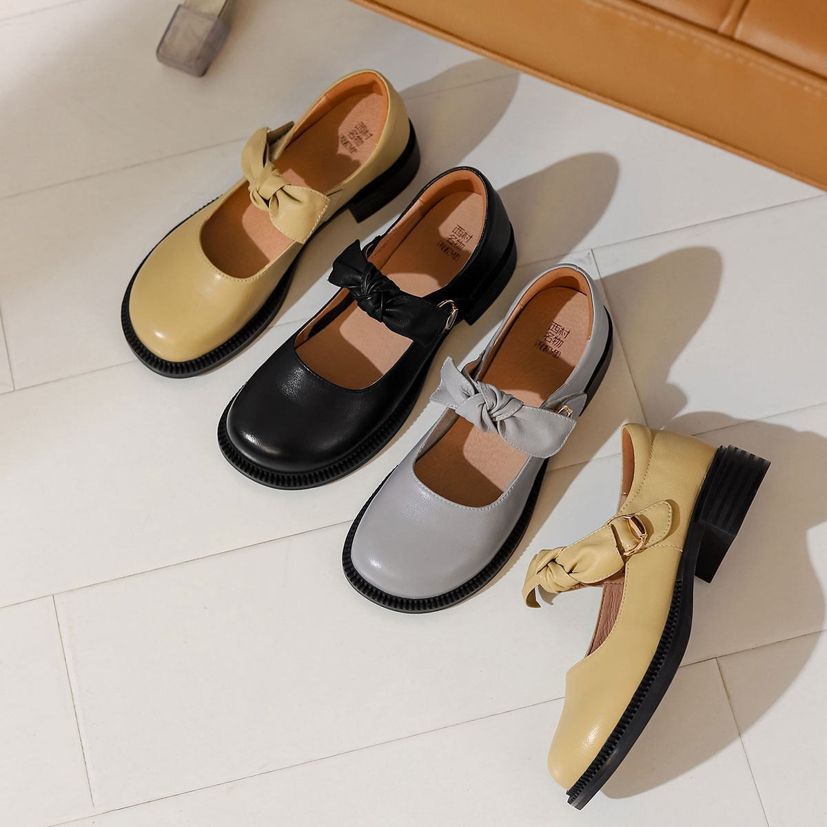 西村名物22秋季新款白色玛丽珍鞋圆头厚底仙女单鞋18571