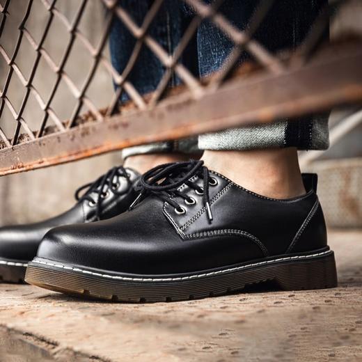 MRA  男鞋2021新款黑色真皮工装马丁靴低帮百搭英伦大头休闲皮鞋潮鞋子 商品图3