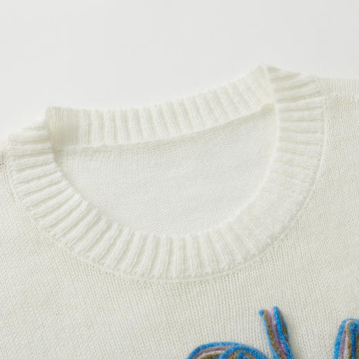 谜底套头针织衫女2022秋新款趣味图案绣花柔软圆领毛衣223MZ1385 商品图1