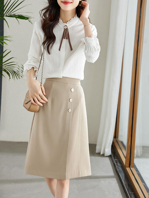 【专属特价】熙世界纯棉肌理衬衫设计感小众法式复古木耳边立领秋装上衣女新款 商品图5