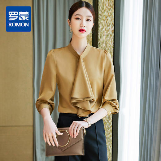 罗蒙春秋女装长袖衬衫女士时尚设计感商务通勤白领职场OL气质衬衣女 商品图1