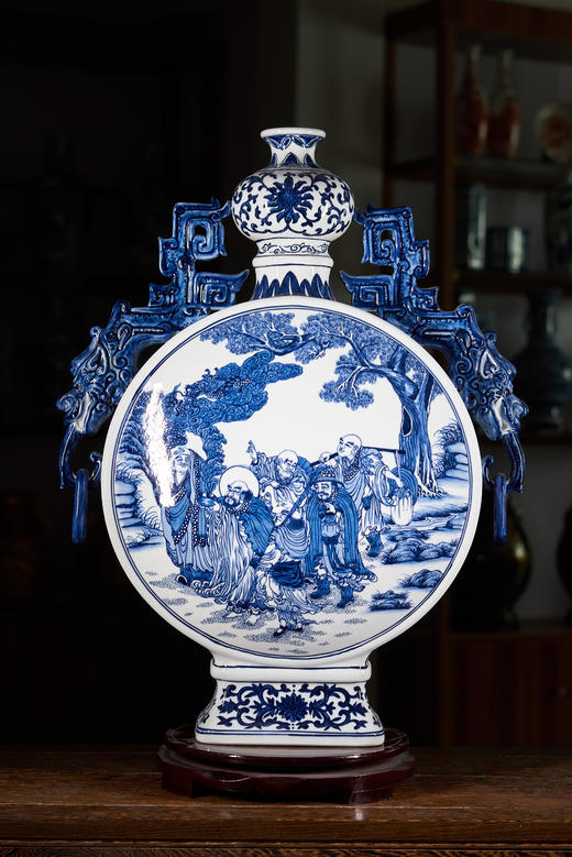 柴窑十八罗汉双耳瓶 商品图0