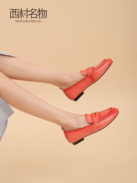 西村名物2022春季新款小皮鞋英伦风圆头单鞋一脚蹬乐福鞋女T22AM18881