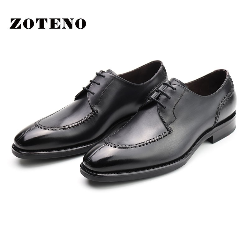 左天奴/ZOTENO 皮鞋男商务正鞋男鞋头层牛皮英伦系带工装鞋J620