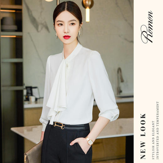 罗蒙春秋女装长袖衬衫女士时尚设计感商务通勤白领职场OL气质衬衣女 商品图8
