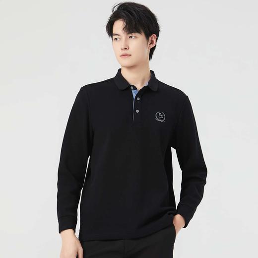 圣得西时尚胸前印花翻领长袖polo衫男秋季加绒加厚打底衫 商品图1