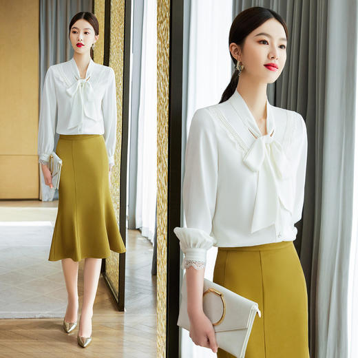 【轻盈舒适】罗蒙多色可选女士长袖衬衫气质领结简约时尚百搭衬衣女 商品图8