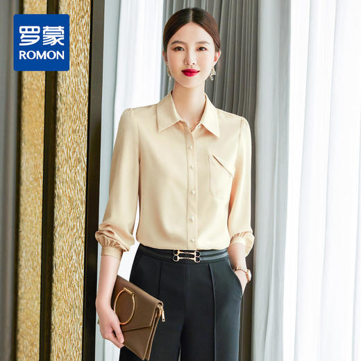 【轻盈舒适】罗蒙女士长袖衬衫亲肤透气商务通勤百搭经典翻领衬衣女 商品图3