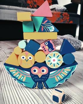 djeco动物平衡猫头鹰积木大块玩具儿童益智2-3岁男孩堆搭智力游戏