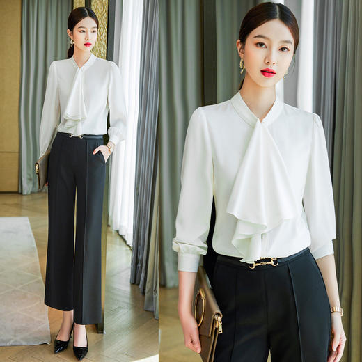 罗蒙春秋女装长袖衬衫女士时尚设计感商务通勤白领职场OL气质衬衣女 商品图9