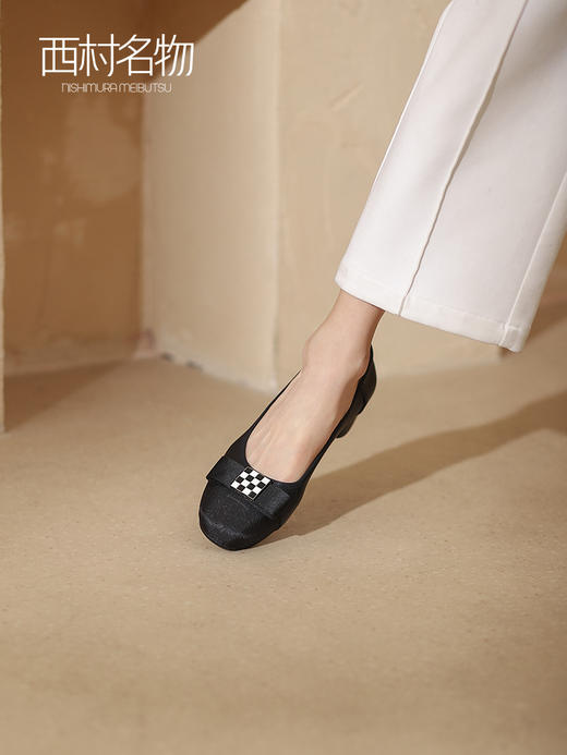西村名物2022春季新款甜美通勤气质女浅口棋盘格一脚蹬单鞋T22AE19451 商品图0