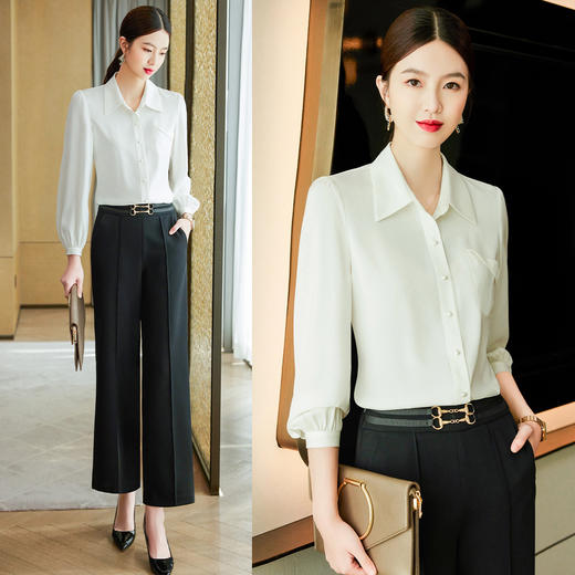 【轻盈舒适】罗蒙女士长袖衬衫亲肤透气商务通勤百搭经典翻领衬衣女 商品图8