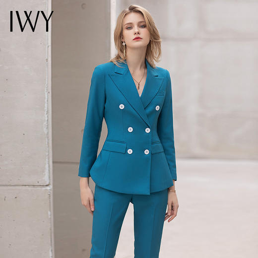 IWY/孔雀蓝西装套装女总裁职业装气质女神范主持人正装售楼部工作服OL CP12115 商品图1
