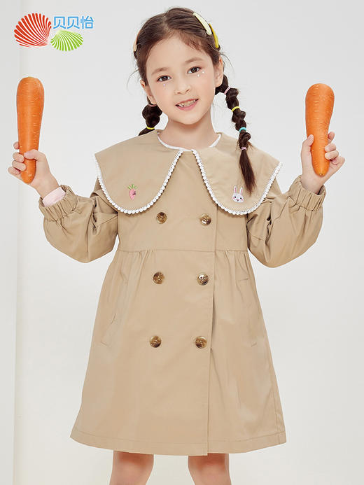 贝贝怡儿童春秋防风外套女童休闲娃娃领风衣223S3045
 商品图0