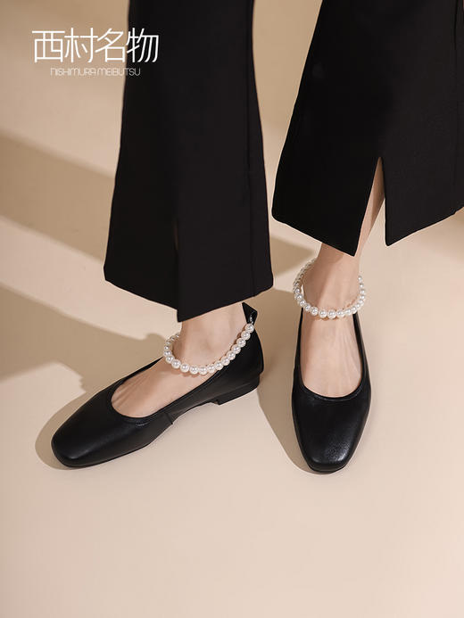 西村名物2022春季新款浅口英伦风扣带珍珠装饰玛丽珍单鞋女T22AE18851 商品图0