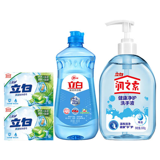 套餐一 夏日清凉 立白 润之素健康净护洗手液(海盐) 润肤植物香皂（芦荟  盐洁洗洁精 组合 员工福利 家庭清洁 商品图0