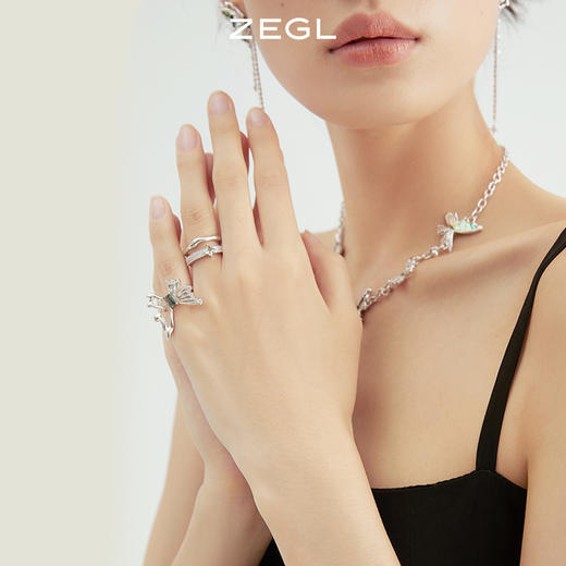 ZEGL设计师晶蝶愈心系列蝴蝶戒指女小众设计时尚个性开口食指戒子 商品图7
