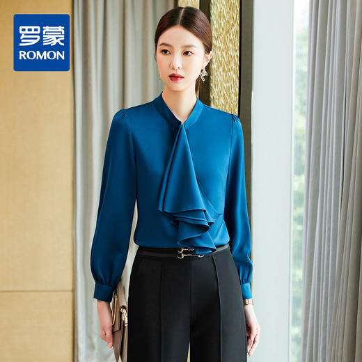 罗蒙春秋女装长袖衬衫女士时尚设计感商务通勤白领职场OL气质衬衣女 商品图3