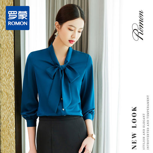 【轻盈舒适】罗蒙女士长袖衬衫多色可选时尚蝴蝶结气质通勤百搭衬衣女 商品图4
