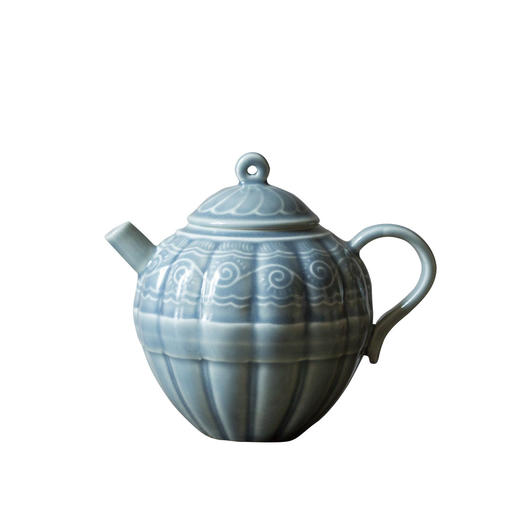 茶香记 印坯莲瓣缠枝莲壶120ml灰绿釉古典莲壶可用可赏 泡茶壶 商品图4