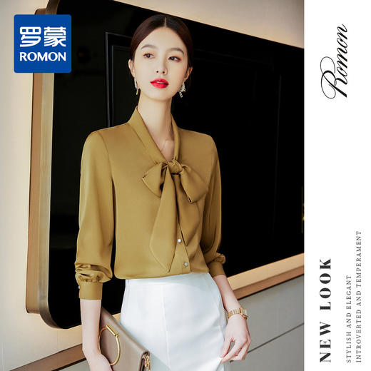 【轻盈舒适】罗蒙女士长袖衬衫多色可选时尚蝴蝶结气质通勤百搭衬衣女 商品图2