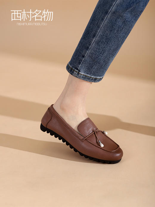 西村名物2022春季新款圆头流苏乐福鞋黑色软底豆豆鞋淑女鞋T22AM17221 商品图0