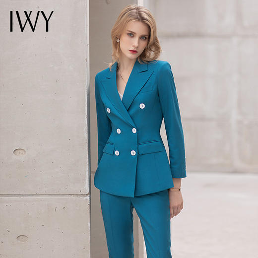 IWY/孔雀蓝西装套装女总裁职业装气质女神范主持人正装售楼部工作服OL CP12115 商品图0