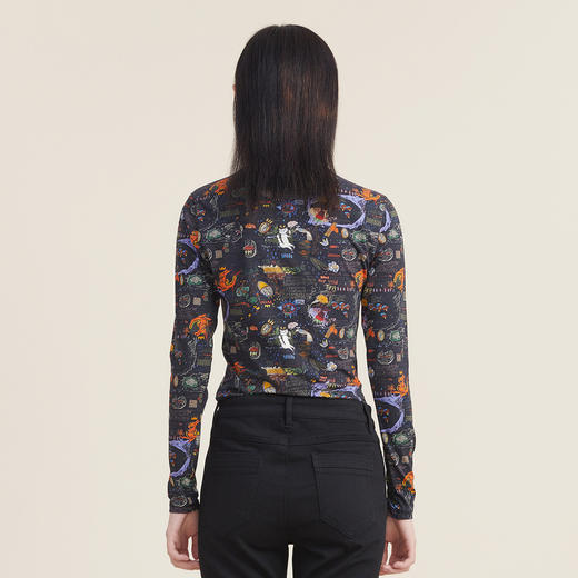 谜底休闲花色长袖半高领T恤女2022秋新款打底衫内搭上衣223MT1026 商品图2