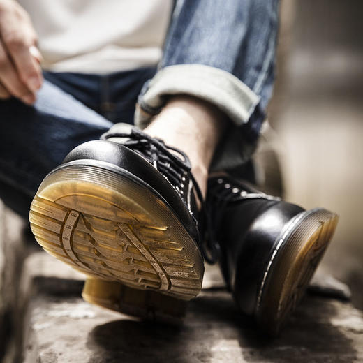 MRA  男鞋2021新款黑色真皮工装马丁靴低帮百搭英伦大头休闲皮鞋潮鞋子 商品图2