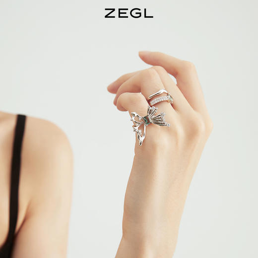ZEGL设计师晶蝶愈心系列蝴蝶戒指女小众设计时尚个性开口食指戒子 商品图1