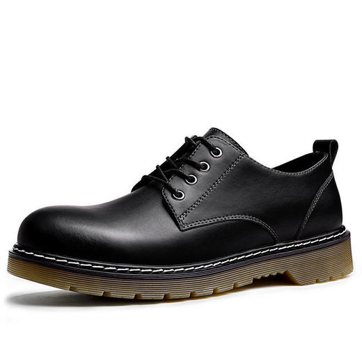 MRA  男鞋2021新款黑色真皮工装马丁靴低帮百搭英伦大头休闲皮鞋潮鞋子 商品图4