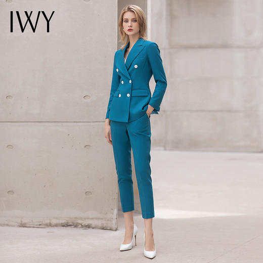 IWY/孔雀蓝西装套装女总裁职业装气质女神范主持人正装售楼部工作服OL CP12115 商品图3