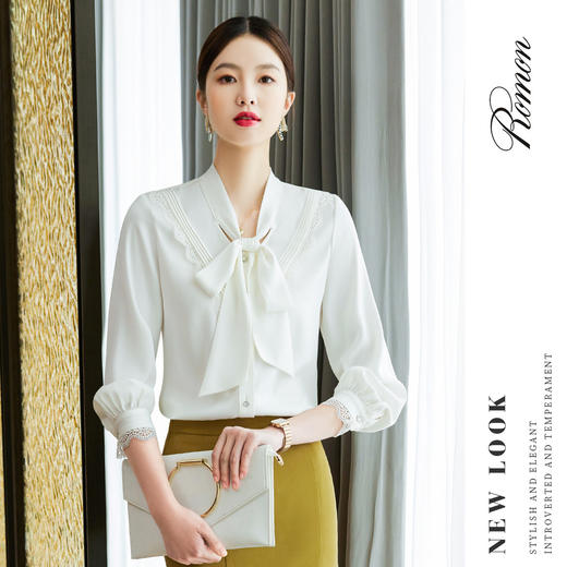 【轻盈舒适】罗蒙多色可选女士长袖衬衫气质领结简约时尚百搭衬衣女 商品图7