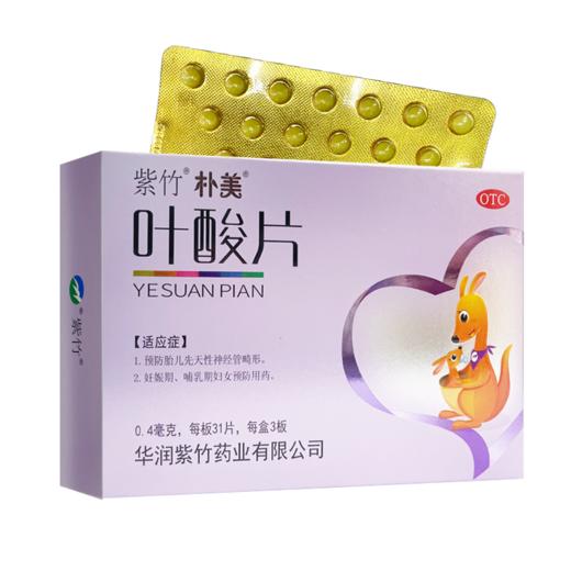 紫竹,叶酸片 【0.4mg*31片*3板】 华润紫竹 商品图1