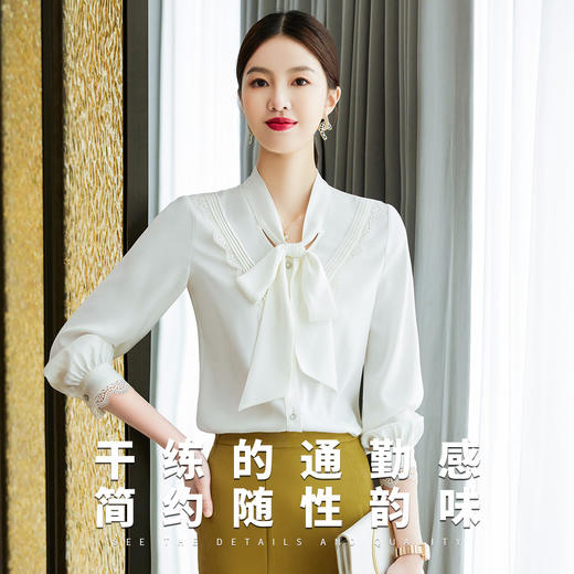 【轻盈舒适】罗蒙多色可选女士长袖衬衫气质领结简约时尚百搭衬衣女 商品图6