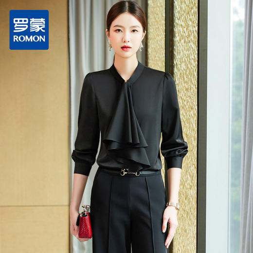 罗蒙春秋女装长袖衬衫女士时尚设计感商务通勤白领职场OL气质衬衣女 商品图4