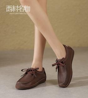 西村名物2022秋季新款真皮一脚蹬豆豆鞋软底孕妇鞋舒适单鞋37161