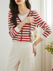 【79元福袋，不支持退换】熙世界红白撞色条纹针织上衣女长袖叠搭V领软糯海魂衫秋新款 商品缩略图4