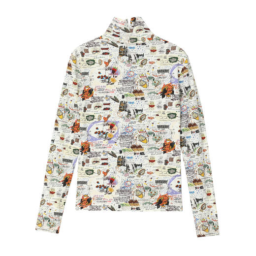 谜底休闲花色长袖半高领T恤女2022秋新款打底衫内搭上衣223MT1026 商品图4