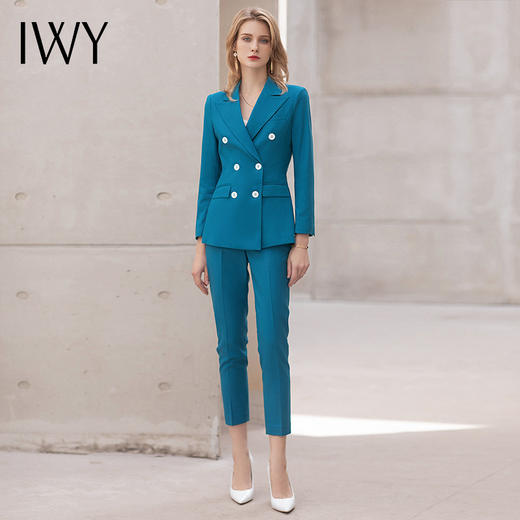 IWY/孔雀蓝西装套装女总裁职业装气质女神范主持人正装售楼部工作服OL CP12115 商品图4