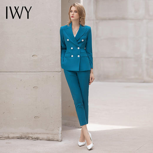 IWY/孔雀蓝西装套装女总裁职业装气质女神范主持人正装售楼部工作服OL CP12115 商品图5